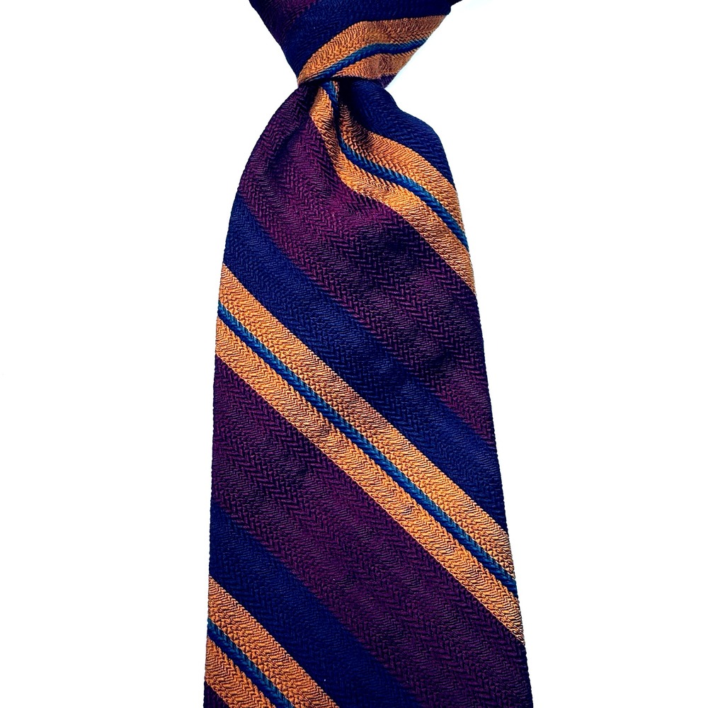 VTG Ferrell Reed Silk Tie Men 60x4 Navy Orange REPP Striped Designer Hand Made